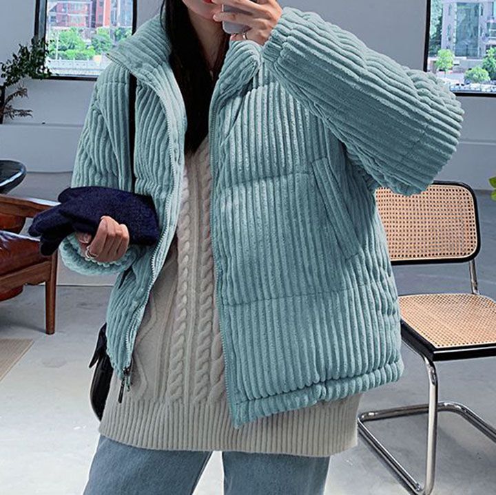 Packable Short Corduroy Bomber Puffer Jacket on sale - SOUISEE