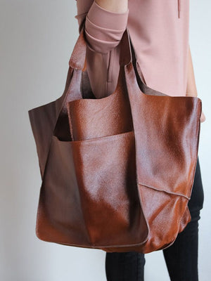 Brown Leather Womens Tote Bags School Handbags on sale - SOUISEE