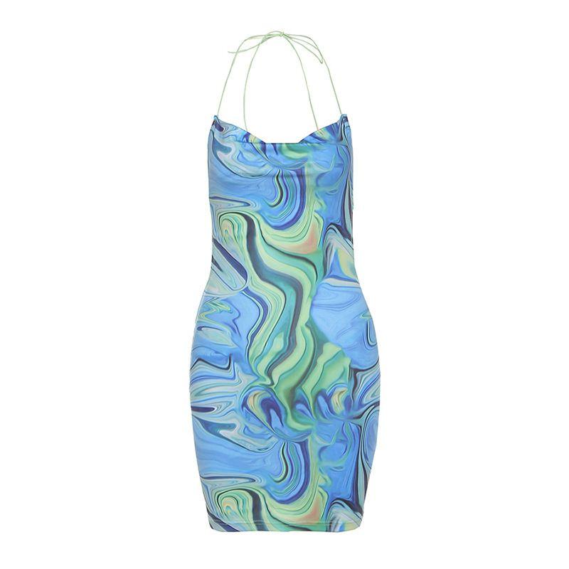 Marble Water Stripe Print Cowls Neck Dress Back Tie on sale - SOUISEE