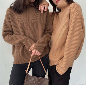 Oversized Sporty Quarter Zip Pullover Sweater on sale - SOUISEE