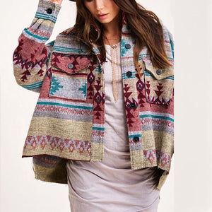 Hippie Tribal Western Retro Aztec Print Pattern Jacket Houndstooth Shacket on sale - SOUISEE