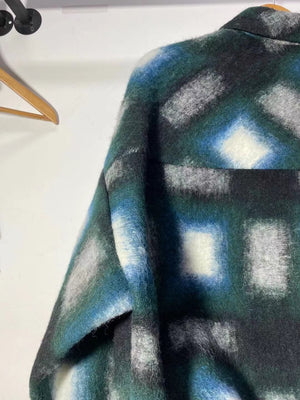 Multicolor Oversized Front Pockets Wool Plaid Flannel Over Shirt Shacket Jacket on sale - SOUISEE