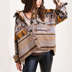 Hippie Tribal Western Retro Aztec Print Pattern Jacket Houndstooth Shacket on sale - SOUISEE