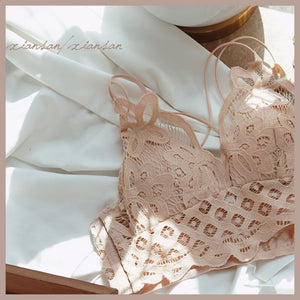 Criss Cross Double Straps Scalloped Flower Crochet Lace Bralette on sale - SOUISEE