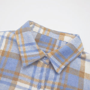 Blend Wool Brushed Plaid Pattern Shacket Collared Flannel Shirt Jacket on sale - SOUISEE