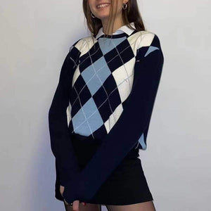 Classic Retro Color block Argyle Print Button Down Sweaters on sale - SOUISEE