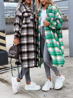 Wool Blend Longline Plaid Shacket Long Checked Peacoat on sale - SOUISEE