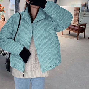 Packable Short Corduroy Bomber Puffer Jacket on sale - SOUISEE