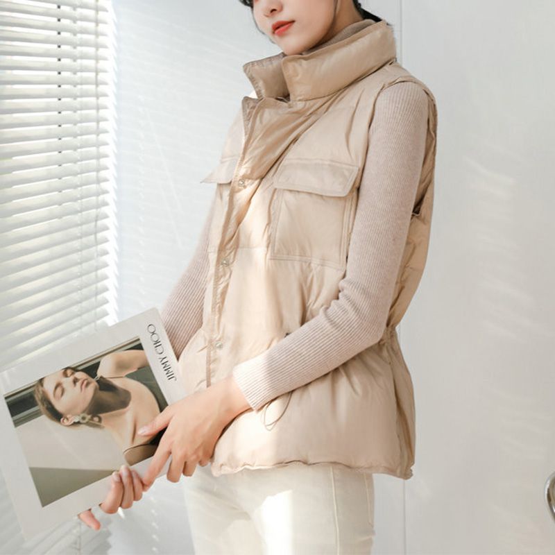 Button Drawstring Waist Quilted Vest Puffer Gilets Sleeveless Bodywarmer on sale - SOUISEE