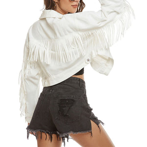 Festival Native Western Fringe Denim Jacket WithTassels on sale - SOUISEE