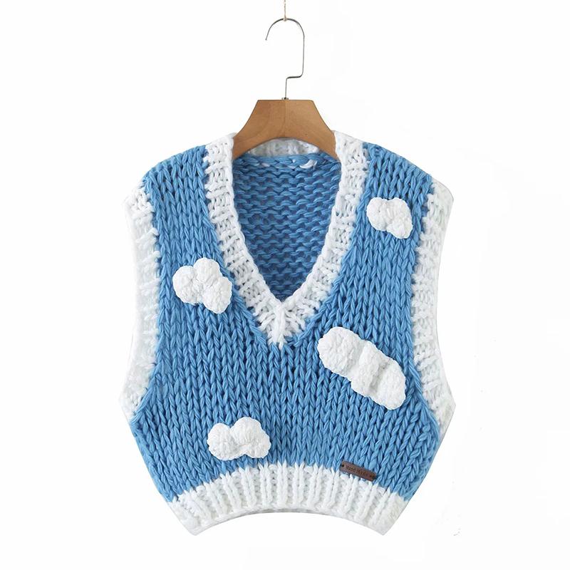 Color Block Ribbed Trimmed Check Knit Vest Cropped Sleeveless Tank Jumper on sale - SOUISEE