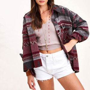 Hippie Tribal Western Retro Aztec Print Pattern Jacket Houndstooth Shacket on sale - SOUISEE