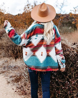 Hippie Tribal Western Retro Aztec Print Pattern Jacket Houndstooth Shacket on sale - SOUISEE