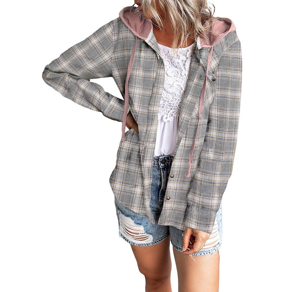 Oversizd Fit Button Up Hoodies Casual Multi Colored Hooded Flannel Shirt on sale - SOUISEE