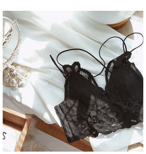 Criss Cross Double Straps Scalloped Flower Crochet Lace Bralette on sale - SOUISEE