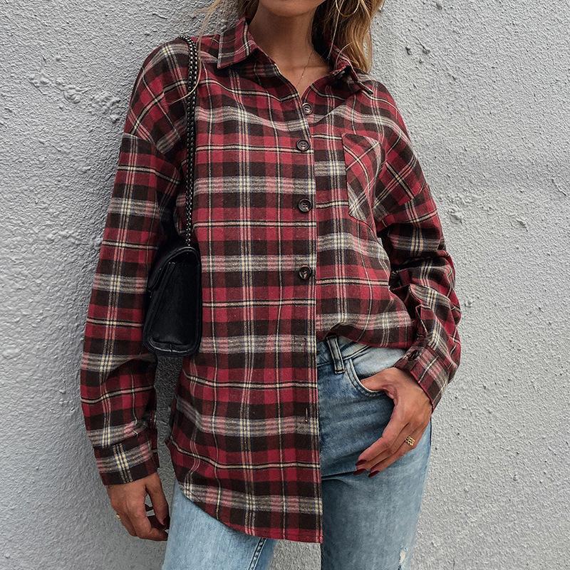 Blend Wool Brushed Plaid Pattern Shacket Collared Flannel Shirt Jacket on sale - SOUISEE