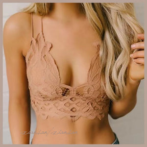 Criss Cross Double Straps Scalloped Flower Crochet Lace Bralette on sale - SOUISEE