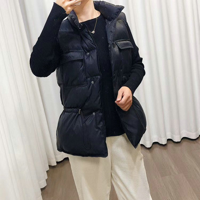 Button Drawstring Waist Quilted Vest Puffer Gilets Sleeveless Bodywarmer on sale - SOUISEE