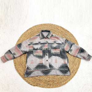 Hippie Tribal Western Retro Aztec Print Pattern Jacket Houndstooth Shacket on sale - SOUISEE