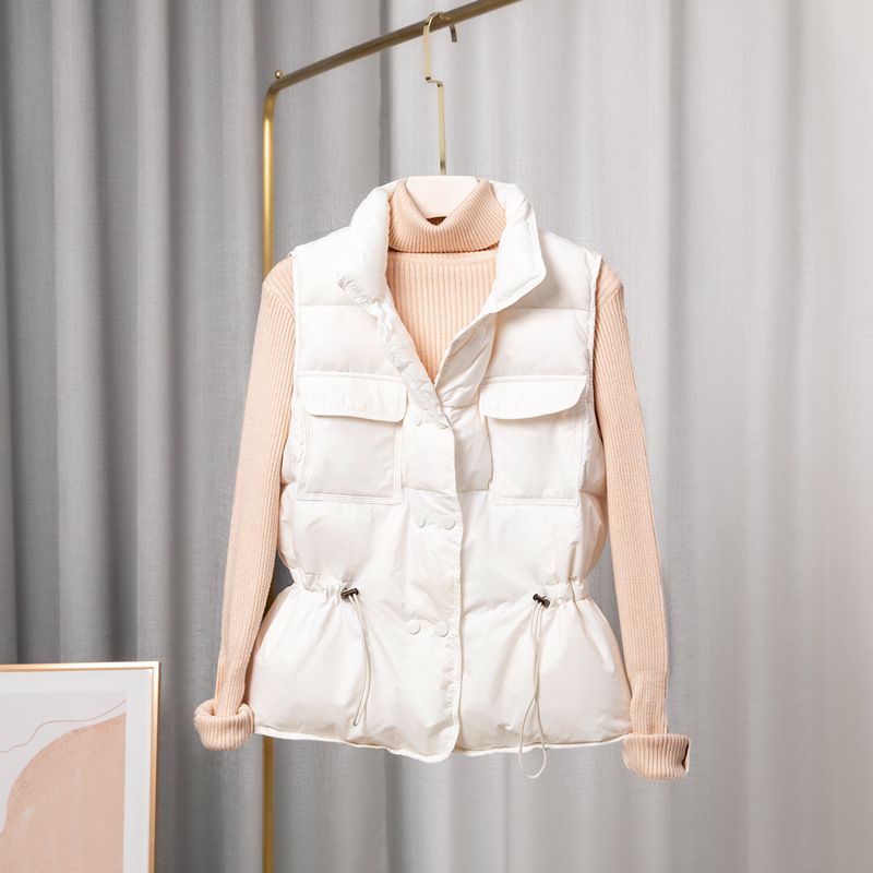 Button Drawstring Waist Quilted Vest Puffer Gilets Sleeveless Bodywarmer on sale - SOUISEE