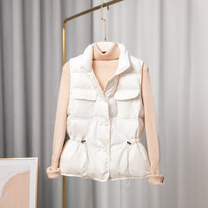 Button Drawstring Waist Quilted Vest Puffer Gilets Sleeveless Bodywarmer on sale - SOUISEE