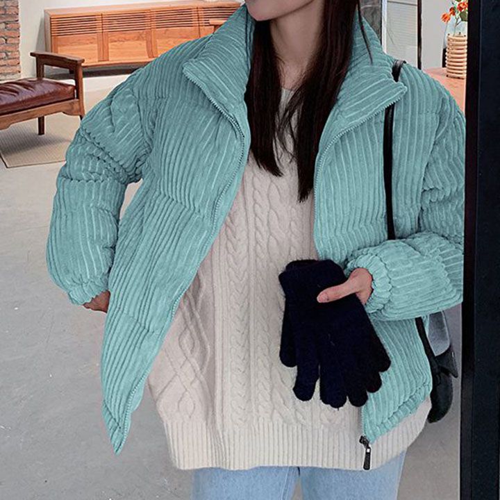 Packable Short Corduroy Bomber Puffer Jacket on sale - SOUISEE