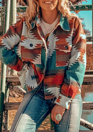 Hippie Tribal Western Retro Aztec Print Pattern Jacket Houndstooth Shacket on sale - SOUISEE