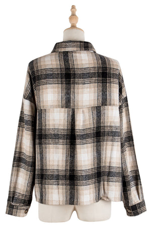 Blend Wool Brushed Plaid Pattern Shacket Collared Flannel Shirt Jacket on sale - SOUISEE