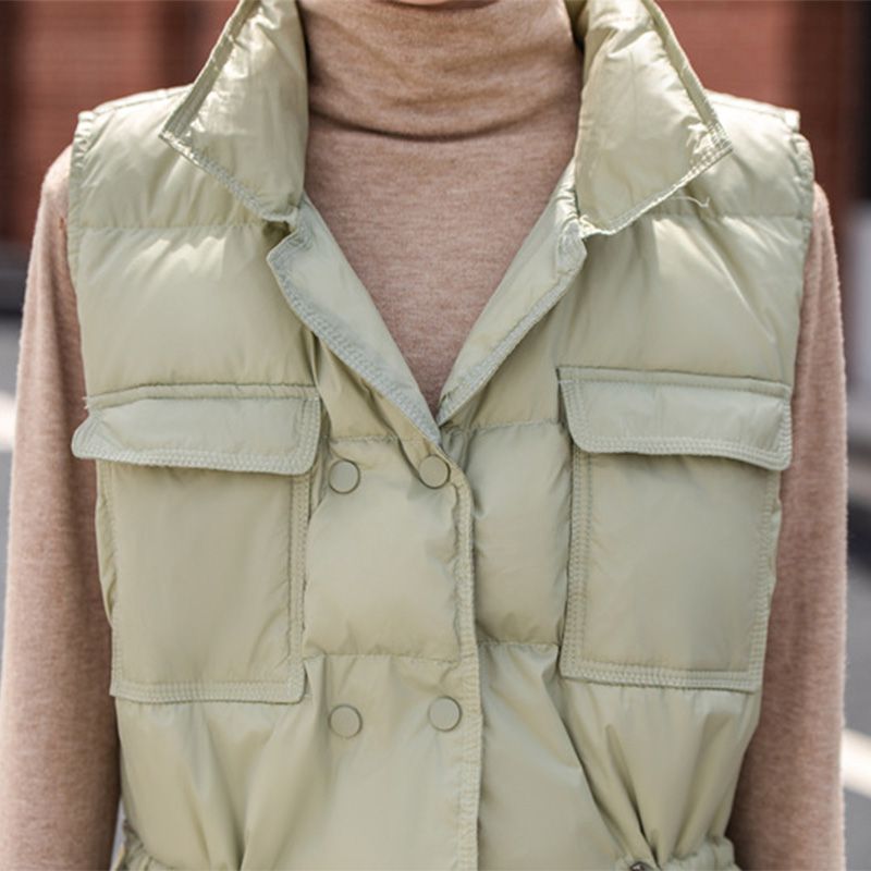 Button Drawstring Waist Quilted Vest Puffer Gilets Sleeveless Bodywarmer on sale - SOUISEE
