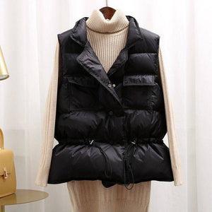 Button Drawstring Waist Quilted Vest Puffer Gilets Sleeveless Bodywarmer on sale - SOUISEE