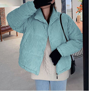 Packable Short Corduroy Bomber Puffer Jacket on sale - SOUISEE