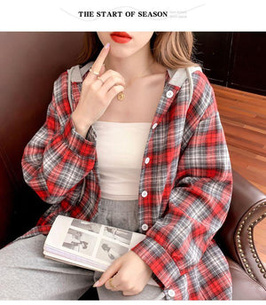 Oversizd Fit Button Up Hoodies Casual Multi Colored Hooded Flannel Shirt on sale - SOUISEE