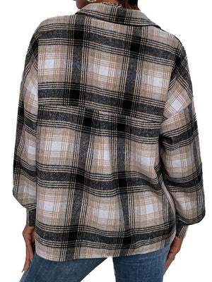 Blend Wool Brushed Plaid Pattern Shacket Collared Flannel Shirt Jacket on sale - SOUISEE