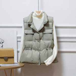 Button Drawstring Waist Quilted Vest Puffer Gilets Sleeveless Bodywarmer on sale - SOUISEE