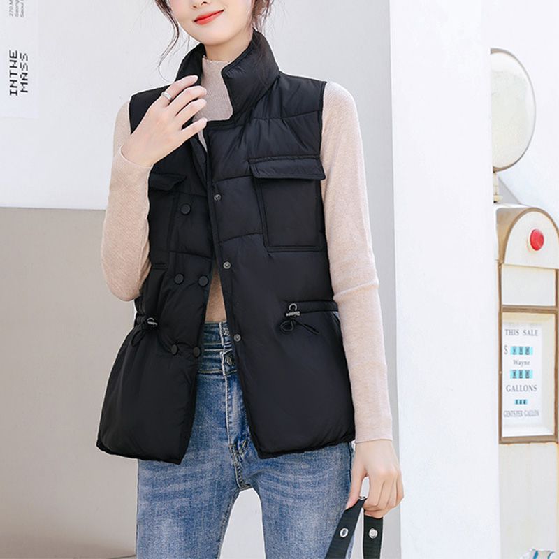 Button Drawstring Waist Quilted Vest Puffer Gilets Sleeveless Bodywarmer on sale - SOUISEE