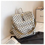 Vintage Faux Leather Check Pattern Print Rucksack Vegan Backpack Tote on sale - SOUISEE