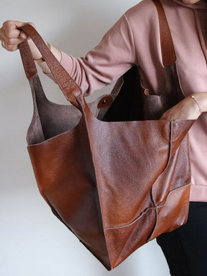 Brown Leather Womens Tote Bags School Handbags on sale - SOUISEE