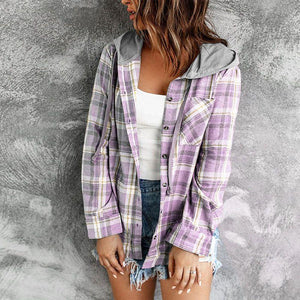 Oversizd Fit Button Up Hoodies Casual Multi Colored Hooded Flannel Shirt on sale - SOUISEE