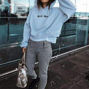 Classic Tummy Slimming Checked Trousers Stretch Skinny Pants on sale - SOUISEE