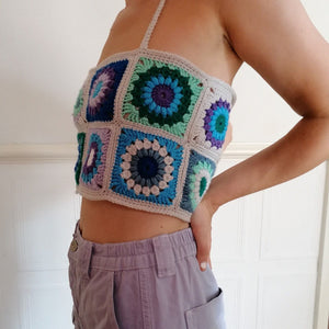 Bohemian Rainbow Crochet Flower Crop Top Rhombus Knitted Pattern Tank on sale - SOUISEE