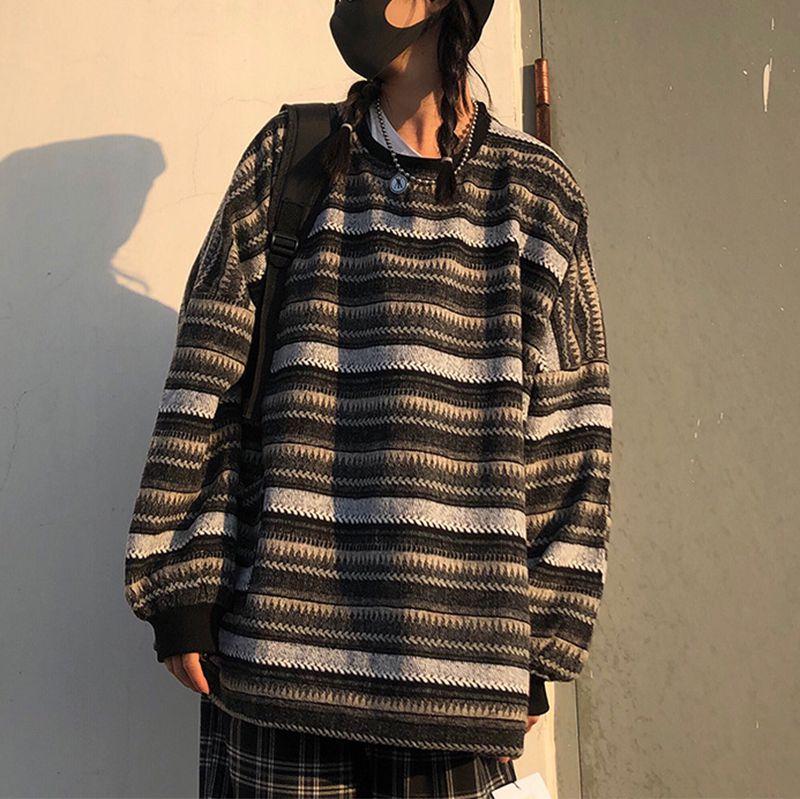 Vintage 90s Atzec Tribal Stripe Sweater Slouchy Baggy Color Block Knit Pullover on sale - SOUISEE