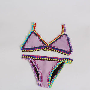 Rainbow Bohemian Trim Crochet Bathing Suit Swimsuit Sets