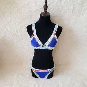 Rainbow Bohemian Trim Crochet Bathing Suit Swimsuit Sets