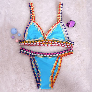 Rainbow Bohemian Trim Crochet Bathing Suit Swimsuit Sets
