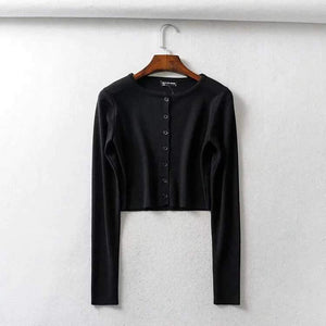 Long Sleeve Button Down Crop Top Knit Shirt For 90s on sale - SOUISEE