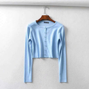 Long Sleeve Button Down Crop Top Knit Shirt For 90s on sale - SOUISEE