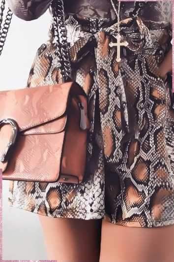 Retro Tie Waist Snake Print High Waisted Paperbag Shorts on sale - SOUISEE