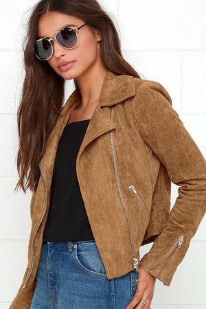 Large Lapel Collar Casual Moto Jacket Zip Up Coat on sale - SOUISEE