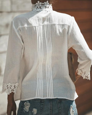 Bohemian Crochet Lace Button Up Shirt Top on sale - SOUISEE