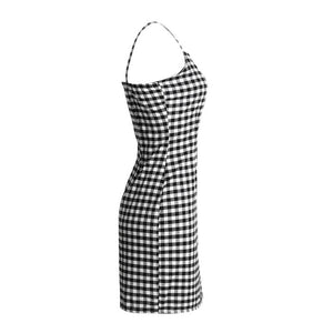 Retro Plaid Straight Neck Gingham Bodycon Dress on sale - SOUISEE